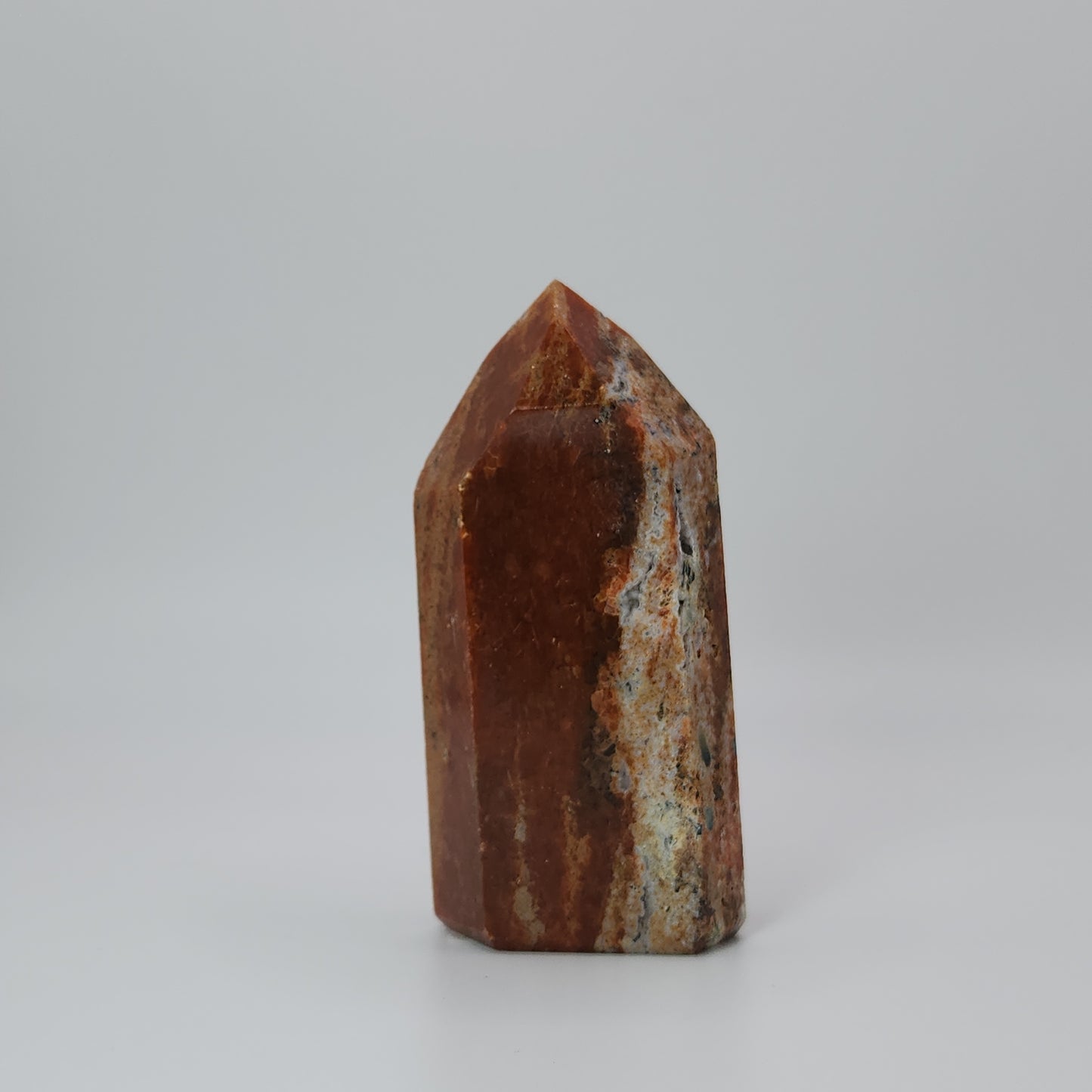 Blue Apatite in Orange Calcite Tower