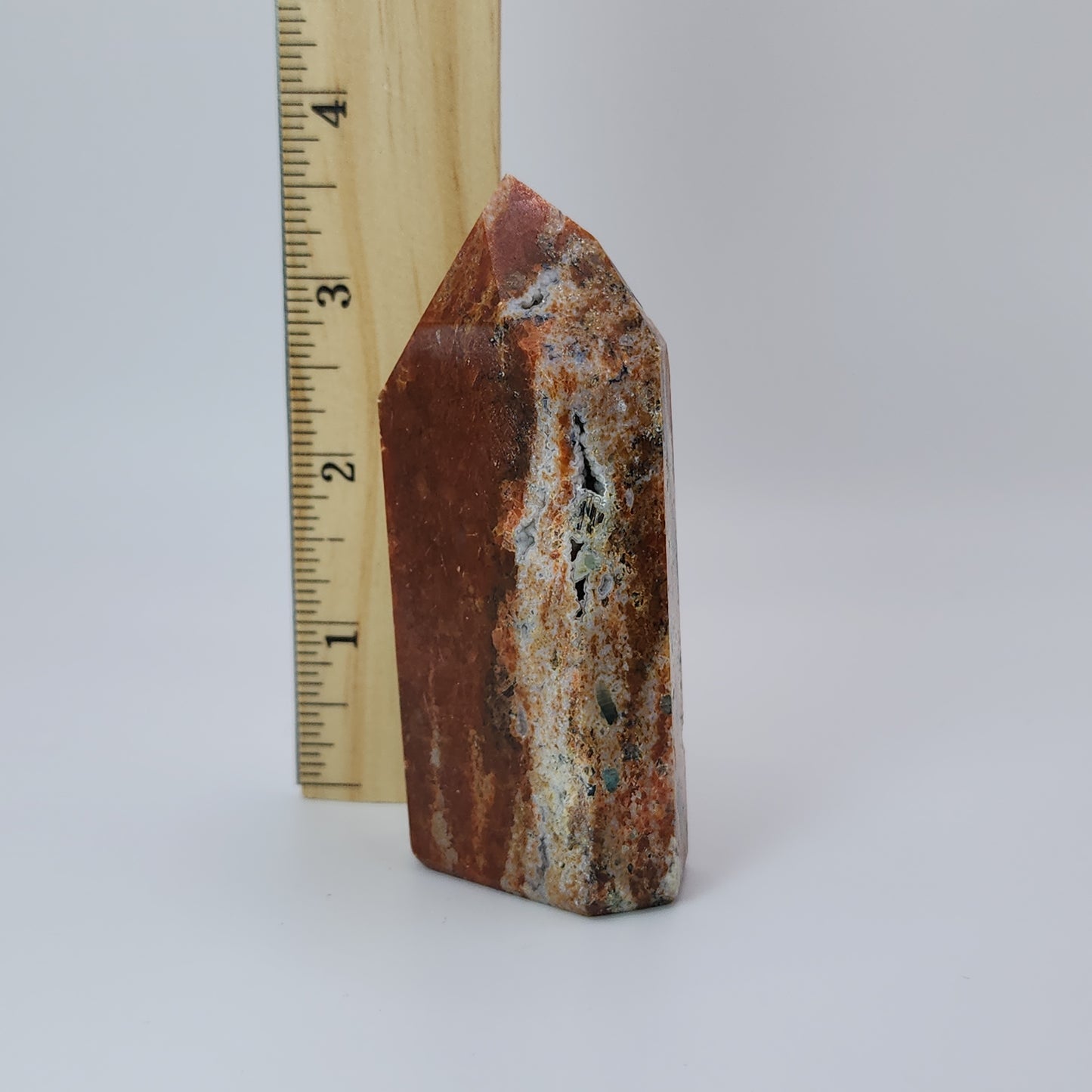 Blue Apatite in Orange Calcite Tower