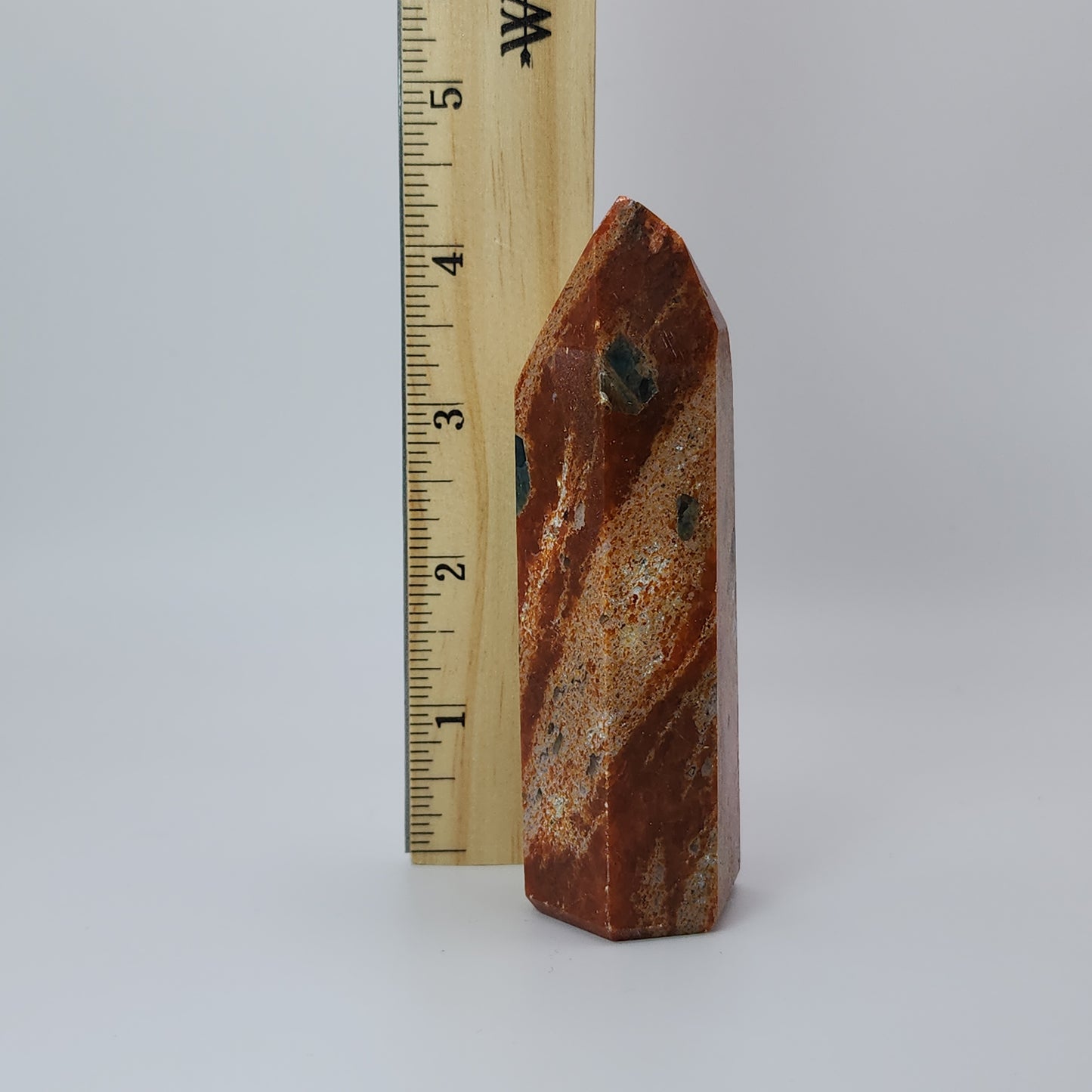 Blue Apatite in Orange Calcite Tower