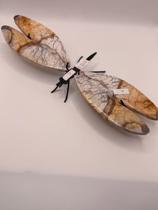 Chalcedony Dragonfly Wings on Stand - A